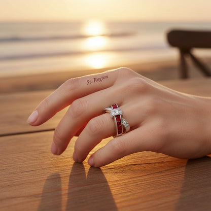 Red Crystal & Cubic Zirconia Princess-Cut Overlapping Ring