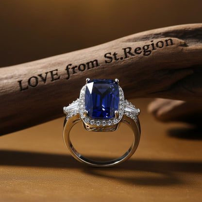 Navy Crystal & Cubic Zirconia Halo Cushion-Cut Ring