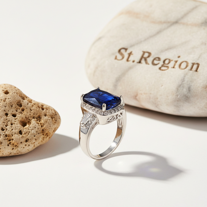 Navy Crystal & Cubic Zirconia Halo Cushion-Cut Ring - Street Region