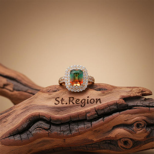 Red & Green Crystal Cubic Zirconia Layered Halo Ring