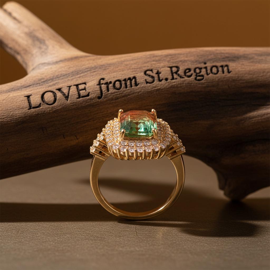 Red & Green Crystal Cubic Zirconia Layered Halo Ring