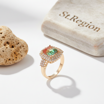 Red & Green Crystal Cubic Zirconia Layered Halo Ring - Street Region