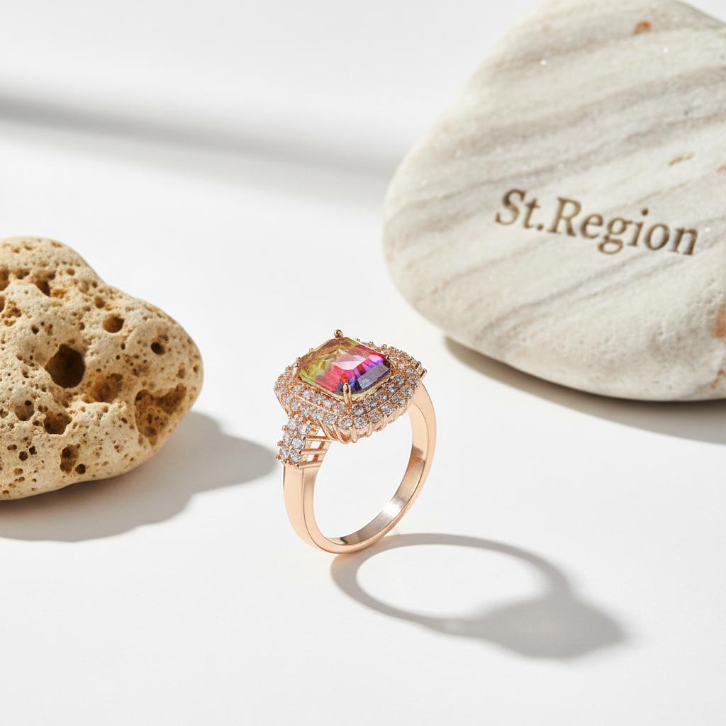 Multicolor Crystal & Cubic Zirconia Radiant-Cut Halo Ring