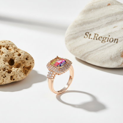 Multicolor Crystal & Cubic Zirconia Radiant-Cut Halo Ring - Street Region