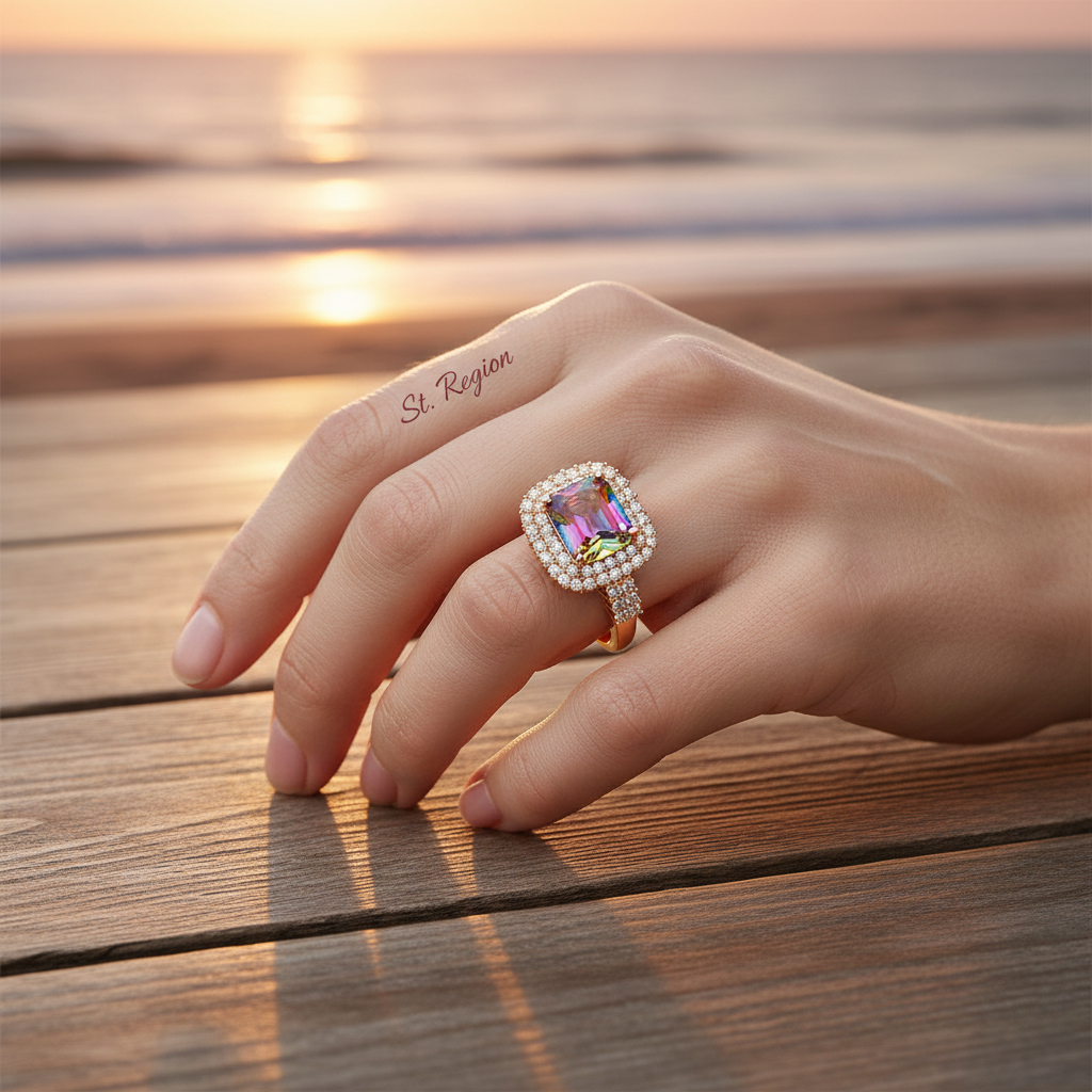 Multicolor Crystal & Cubic Zirconia Radiant-Cut Halo Ring - Street Region