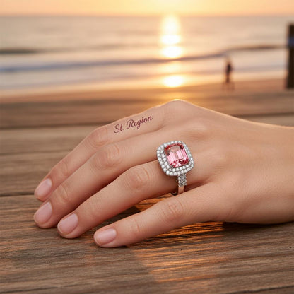 Red-Green Crystal & Cubic Zirconia Radiant-Cut Halo Ring