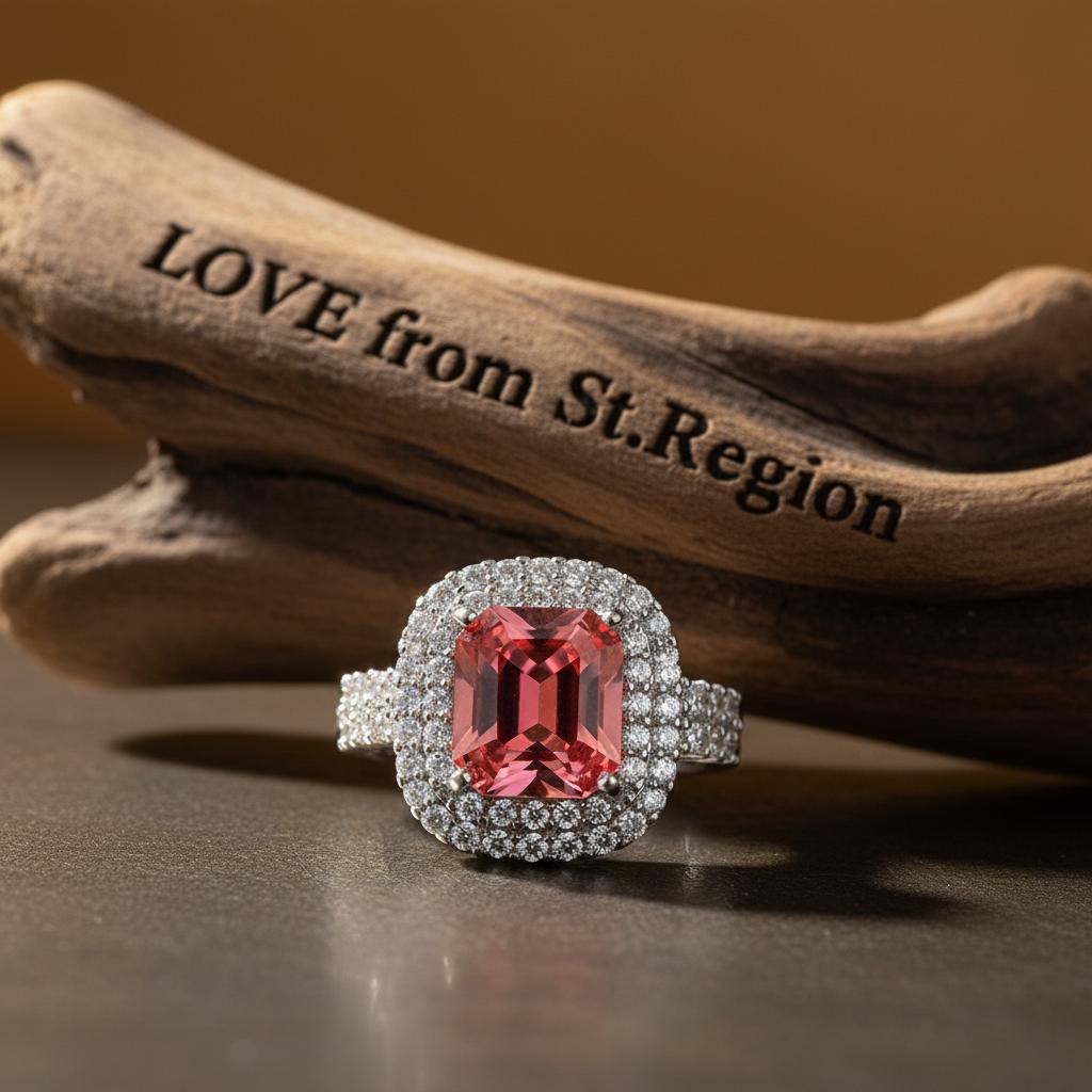 Red-Green Crystal & Cubic Zirconia Radiant-Cut Halo Ring
