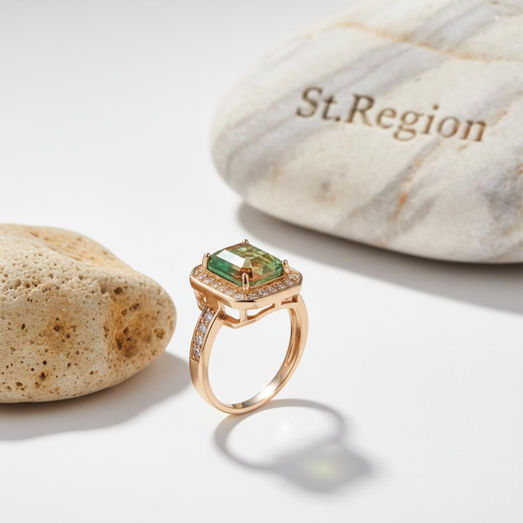 Red-Green Crystal & Cubic Zirconia Radiant-Cut Channel Halo Ring