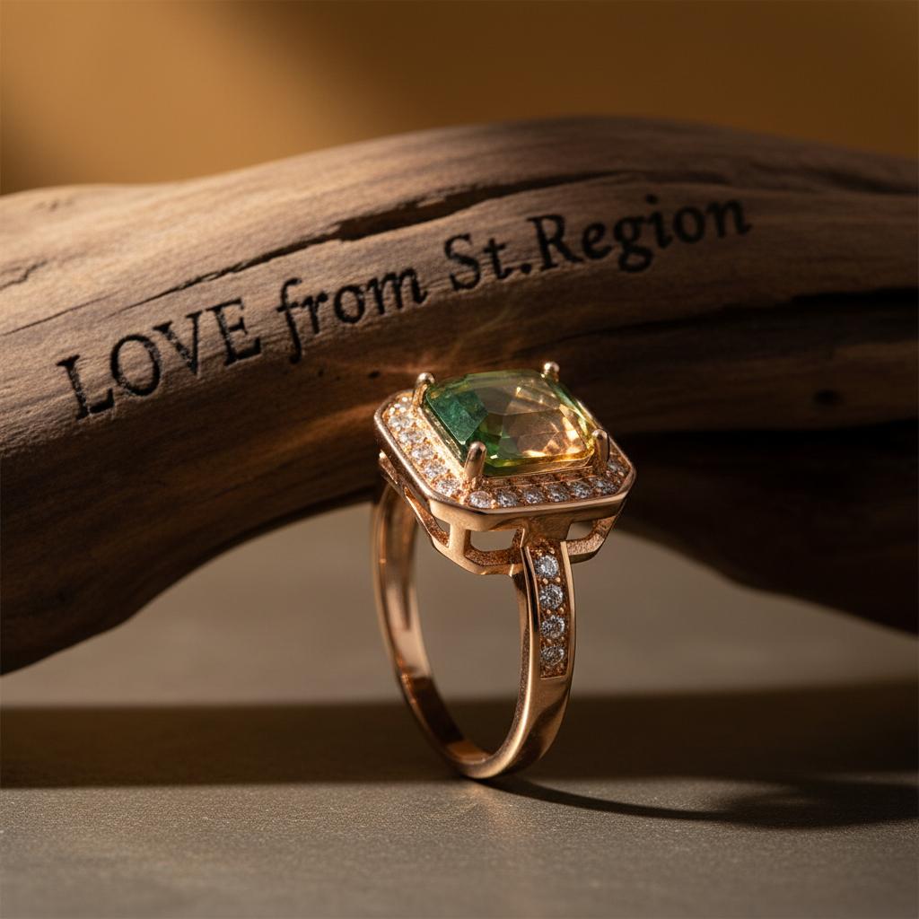 Red-Green Crystal & Cubic Zirconia Radiant-Cut Channel Halo Ring