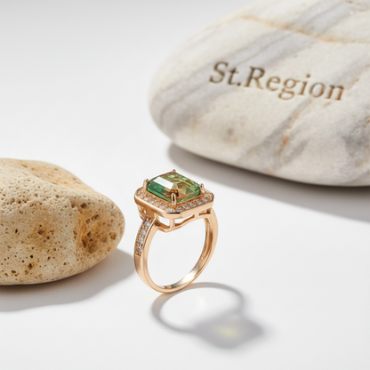 Red-Green Crystal & Cubic Zirconia Radiant-Cut Channel Halo Ring - Street Region