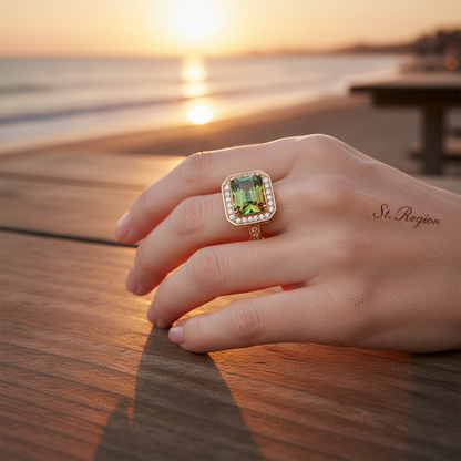 Red-Green Crystal & Cubic Zirconia Radiant-Cut Channel Halo Ring - Street Region