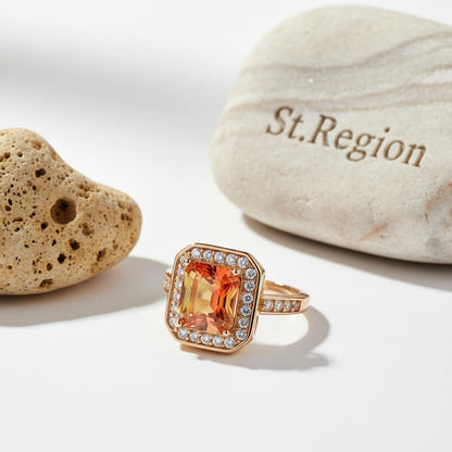 Red Yellow Crystal & Cubic Zirconia Halo Ring