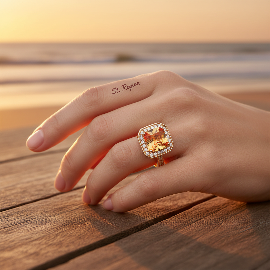 Red Yellow Crystal & Cubic Zirconia Halo Ring - Street Region