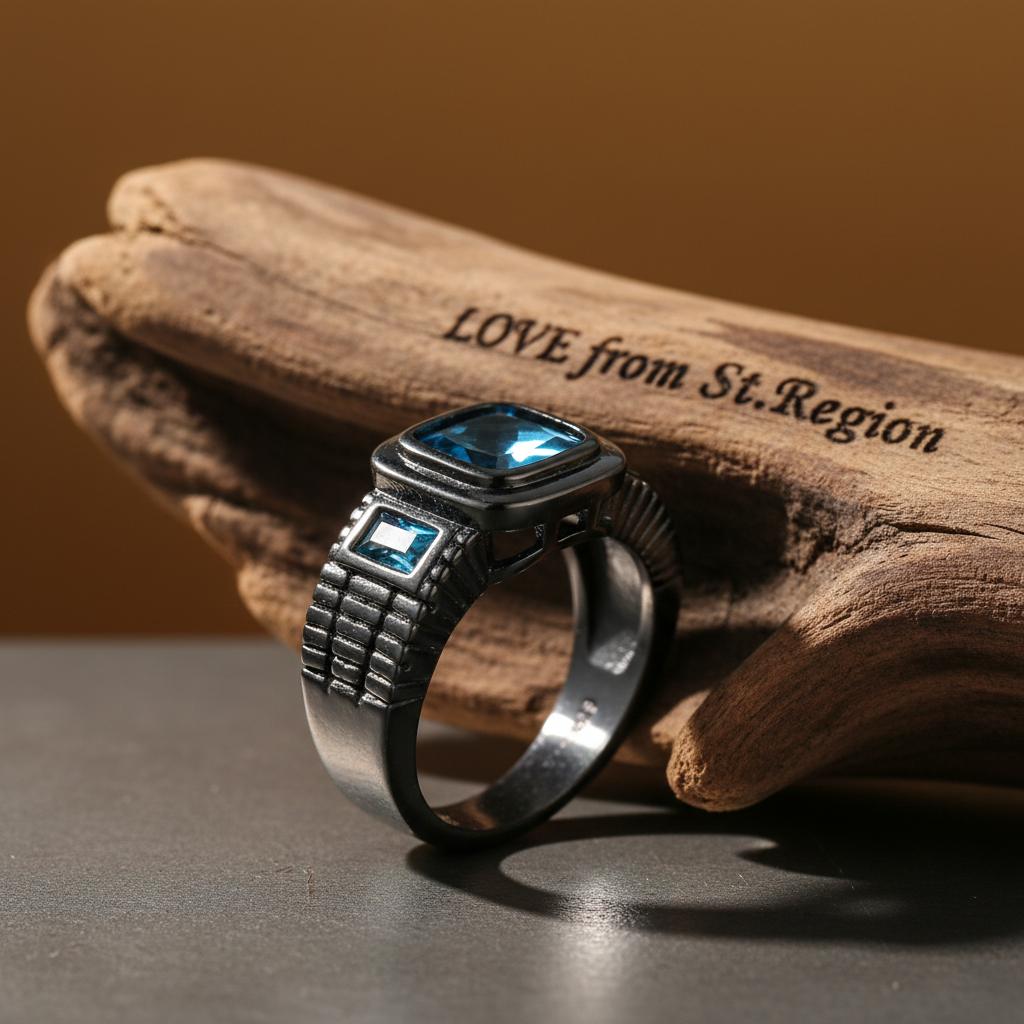 Sea Blue Crystal Square Ring, statement rings for women, elegant gift for her, lifestyle look