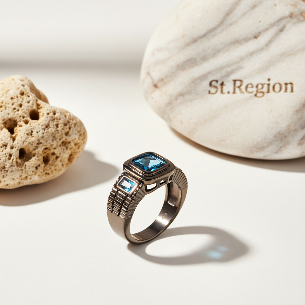 Sea Blue Crystal Square Ring - Street Region