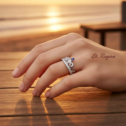 Navy Cubic Zirconia and Silver-Plated Crown Band, silver statement rings for women, elegant gift for her, styled look
