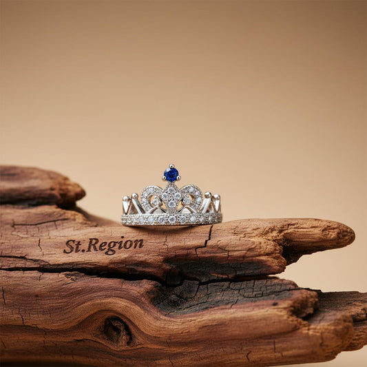 Navy Cubic Zirconia & Silver-Plated Crown Band