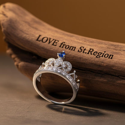 Navy Cubic Zirconia and Silver-Plated Crown Band, silver statement rings for women, elegant gift for her, lifestyle look