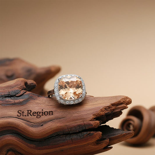 Champagne Crystal & Cubic Zirconia Halo Cushion-Cut Ring