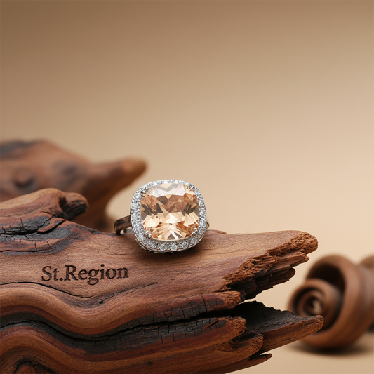 Champagne Crystal & Cubic Zirconia Halo Cushion-Cut Ring - Street Region