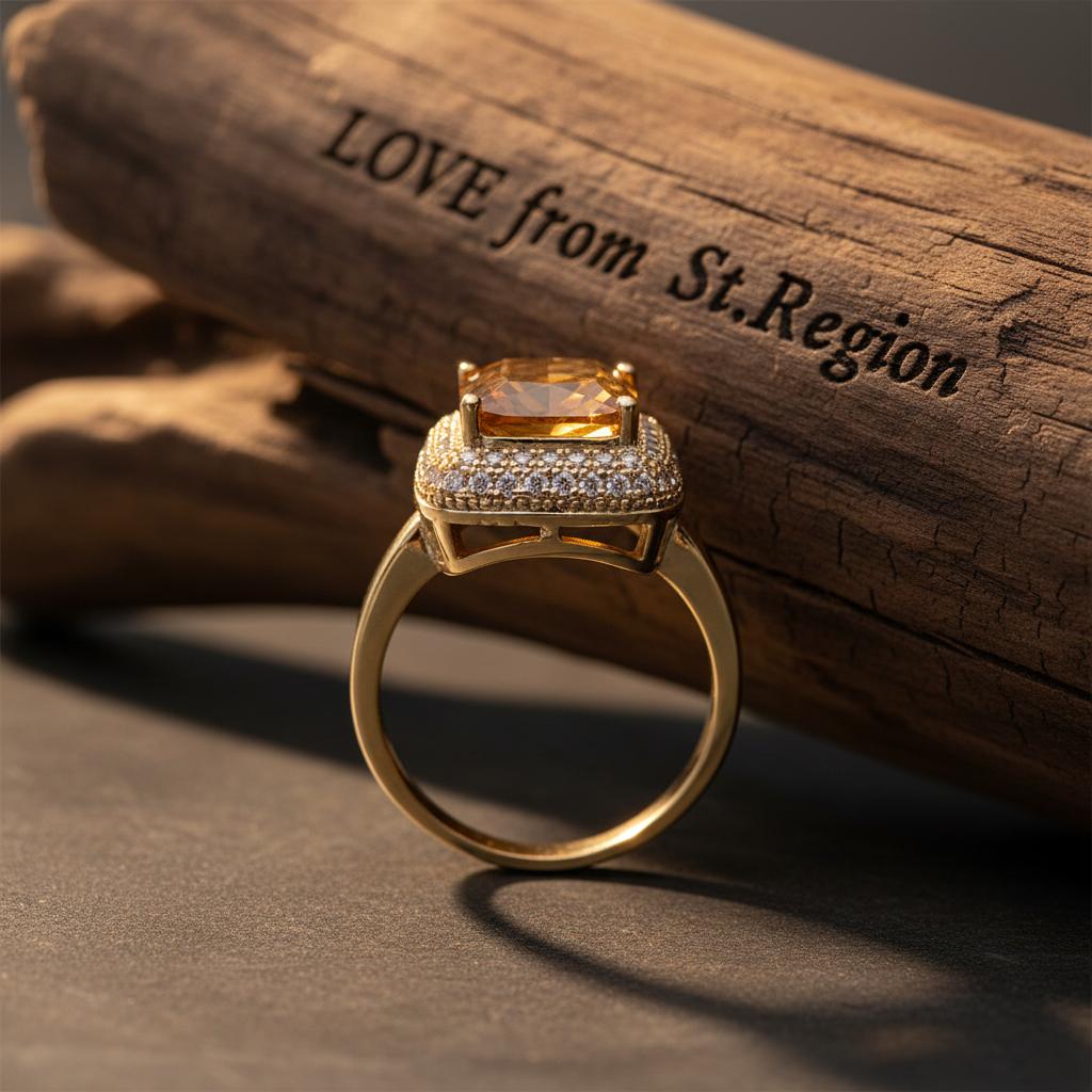 Champagne Crystal and Cubic Zirconia Radiant-Cut Ring, statement rings for women, botanical inspired, lifestyle look