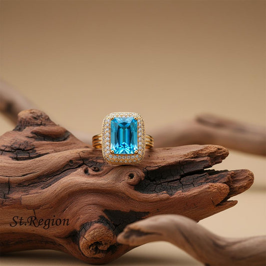 Sea Blue Crystal & Cubic Zirconia Radiant-Cut Ring