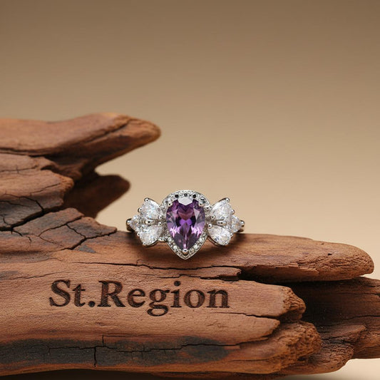 Purple Crystal & Silver-Plated Pear-Cut Ring
