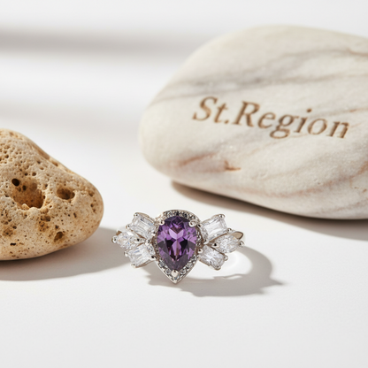 Purple Crystal & Silver-Plated Pear-Cut Ring - Street Region