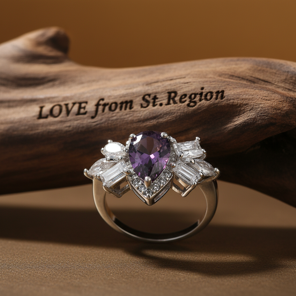 Purple Crystal & Silver-Plated Pear-Cut Ring - Street Region