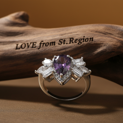Purple Crystal & Silver-Plated Pear-Cut Ring - Street Region