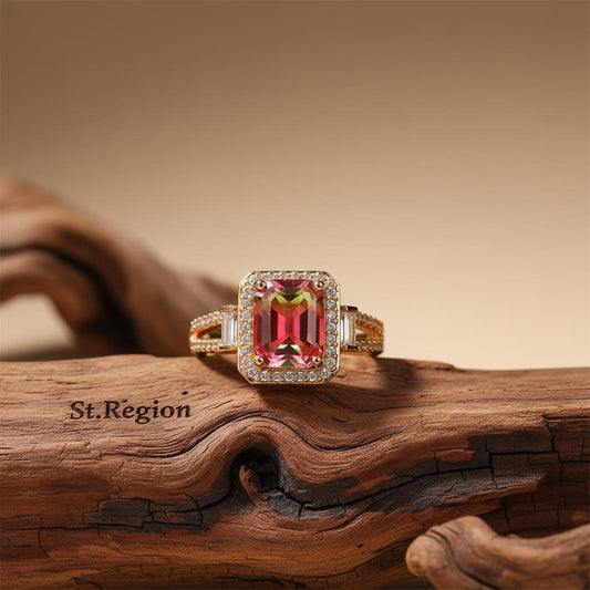 Red Crystal & Cubic Zirconia Princess-Cut Halo Ring