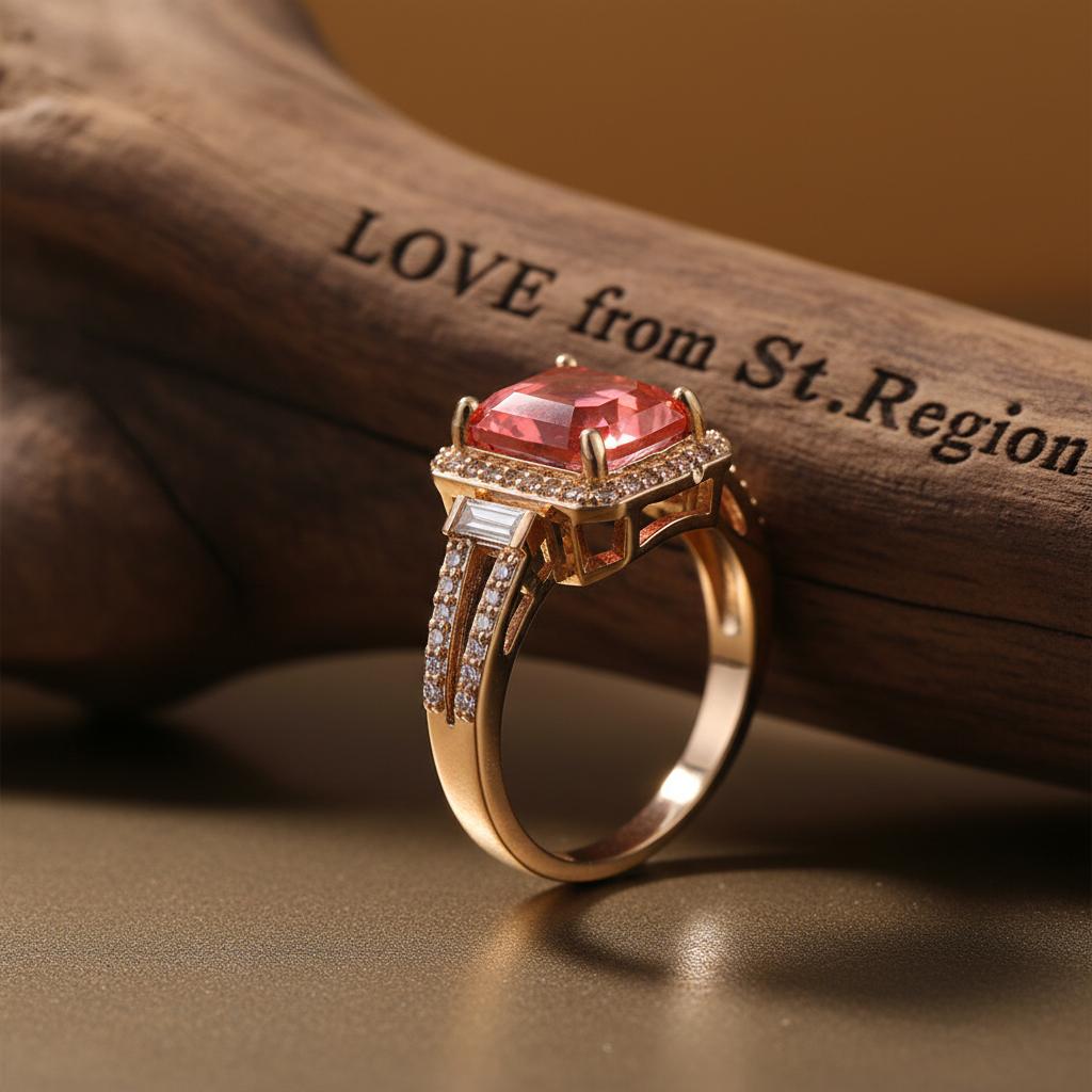 Red Crystal and Cubic Zirconia Princess-Cut Halo Ring, statement rings for women, elegant gift for her, lifestyle look