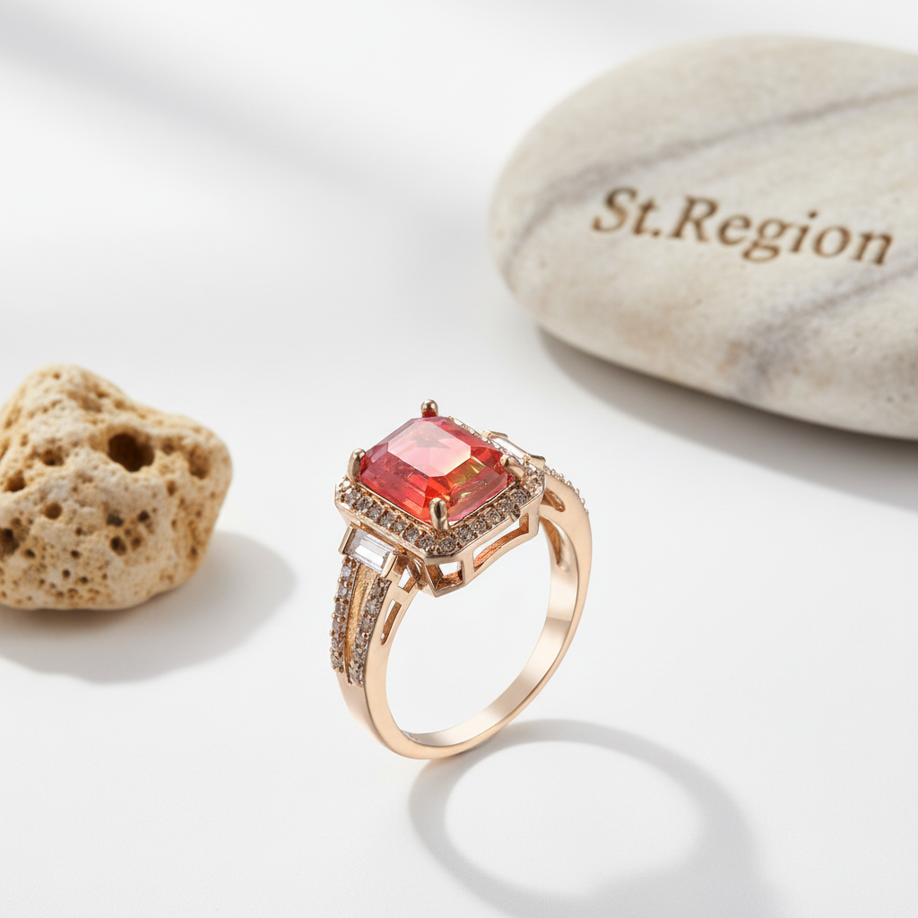 Red Crystal & Cubic Zirconia Princess-Cut Halo Ring - Street Region