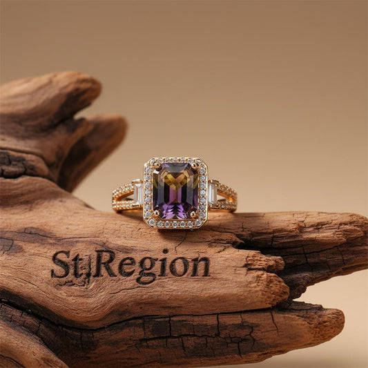 Yellow & Purple Crystal & Cubic Zirconia Princess-Cut Halo Ring
