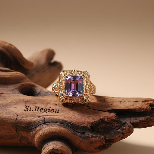 Rose Purple Crystal & 18K Gold-Plated Radiant-Cut Ring