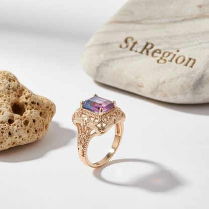 Rose Purple Crystal & 18K Gold-Plated Radiant-Cut Ring - Street Region