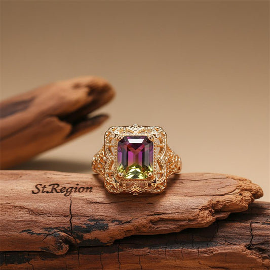 Red & Purple Crystal & 18K Gold-Plated Radiant-Cut Ring