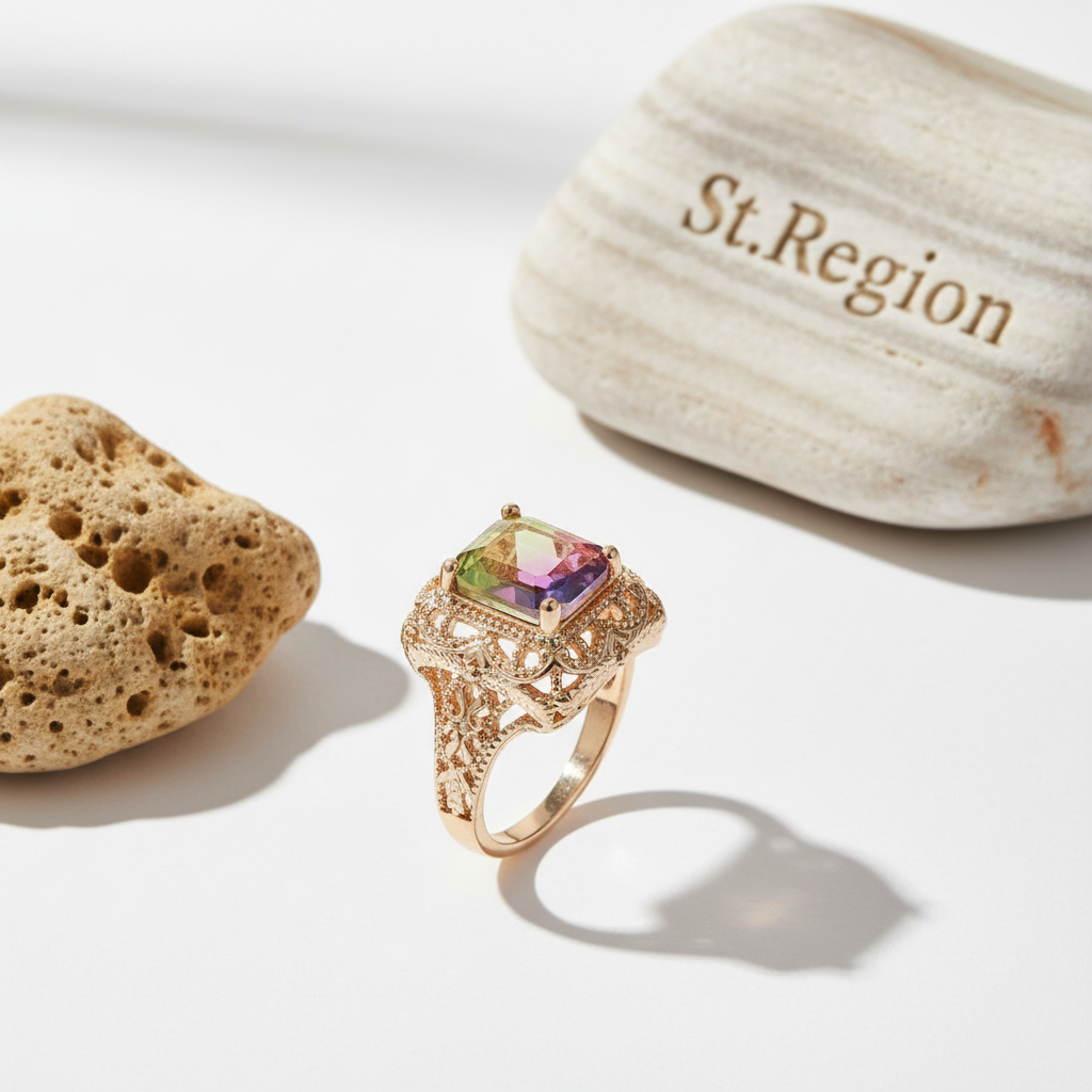 Red & Purple Crystal & 18K Gold-Plated Radiant-Cut Ring - Street Region