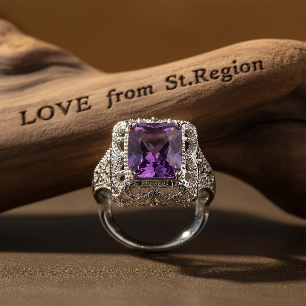 Purple Crystal and Silver-Plated Radiant-Cut Ring, silver statement rings for women, elegant gift for her, lifestyle look