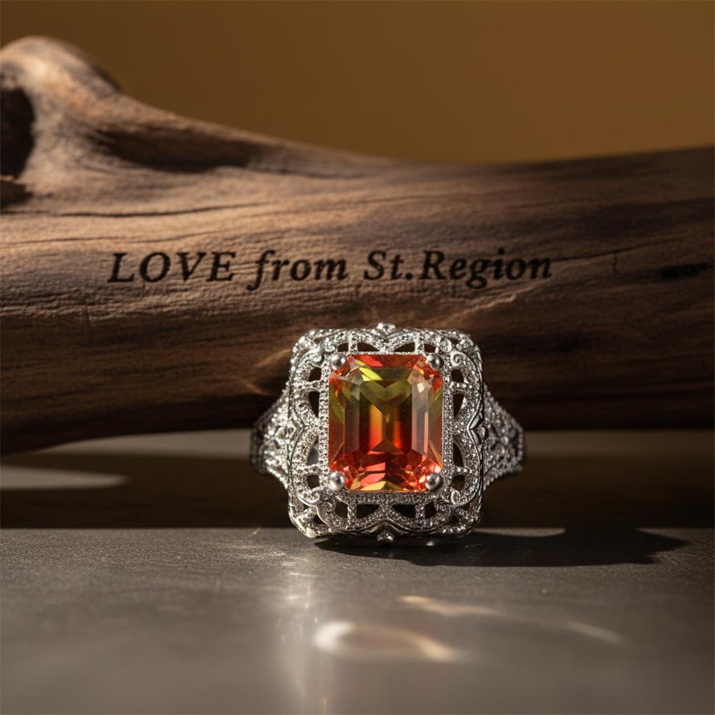 Yellow Red Crystal and Silver-Plated Radiant-Cut Ring, silver statement rings for women, everyday style, lifestyle look