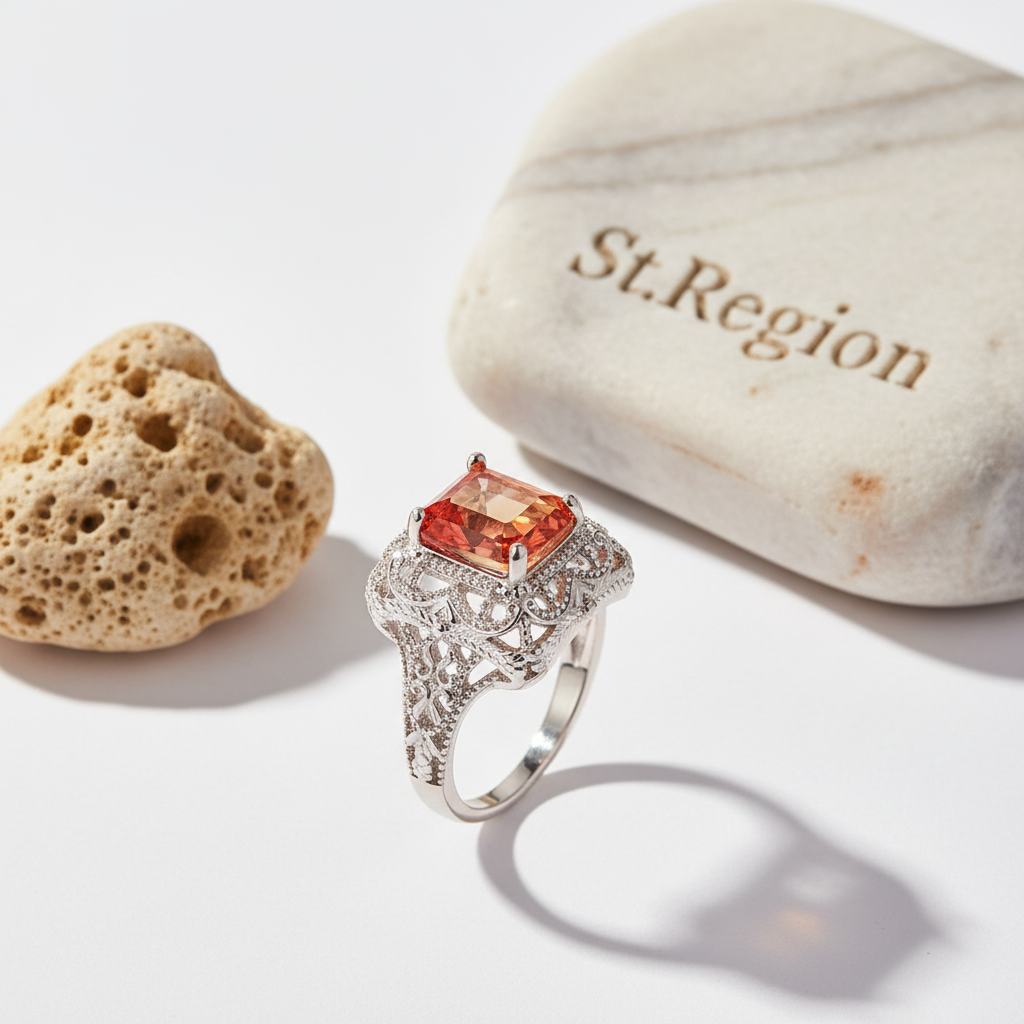 Yellow Red Crystal & Silver-Plated Radiant-Cut Ring - Street Region