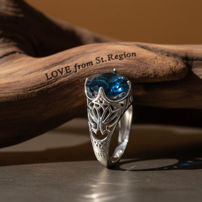 Blue Crystal and Silver-Plated Filigree Ring, silver statement rings for women, everyday style, lifestyle look