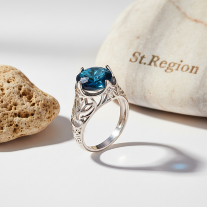 Blue Crystal & Silver-Plated Filigree Ring - Street Region