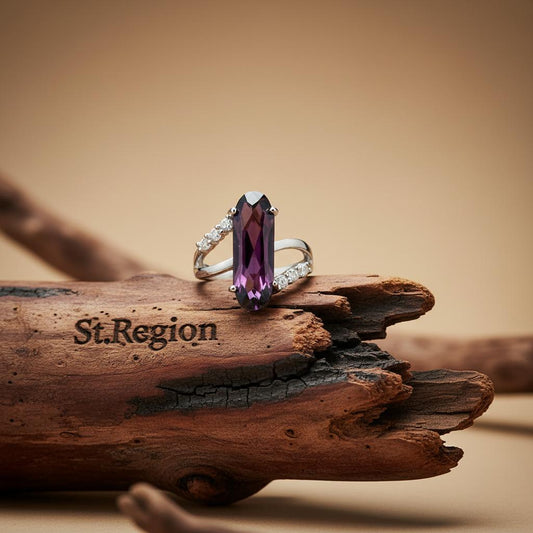 Cubic Zirconia & Purple Crystal Long Oval Ring