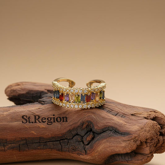 Multicolor Crystal & Cubic Zirconia 18K Gold-Plated Open Ring