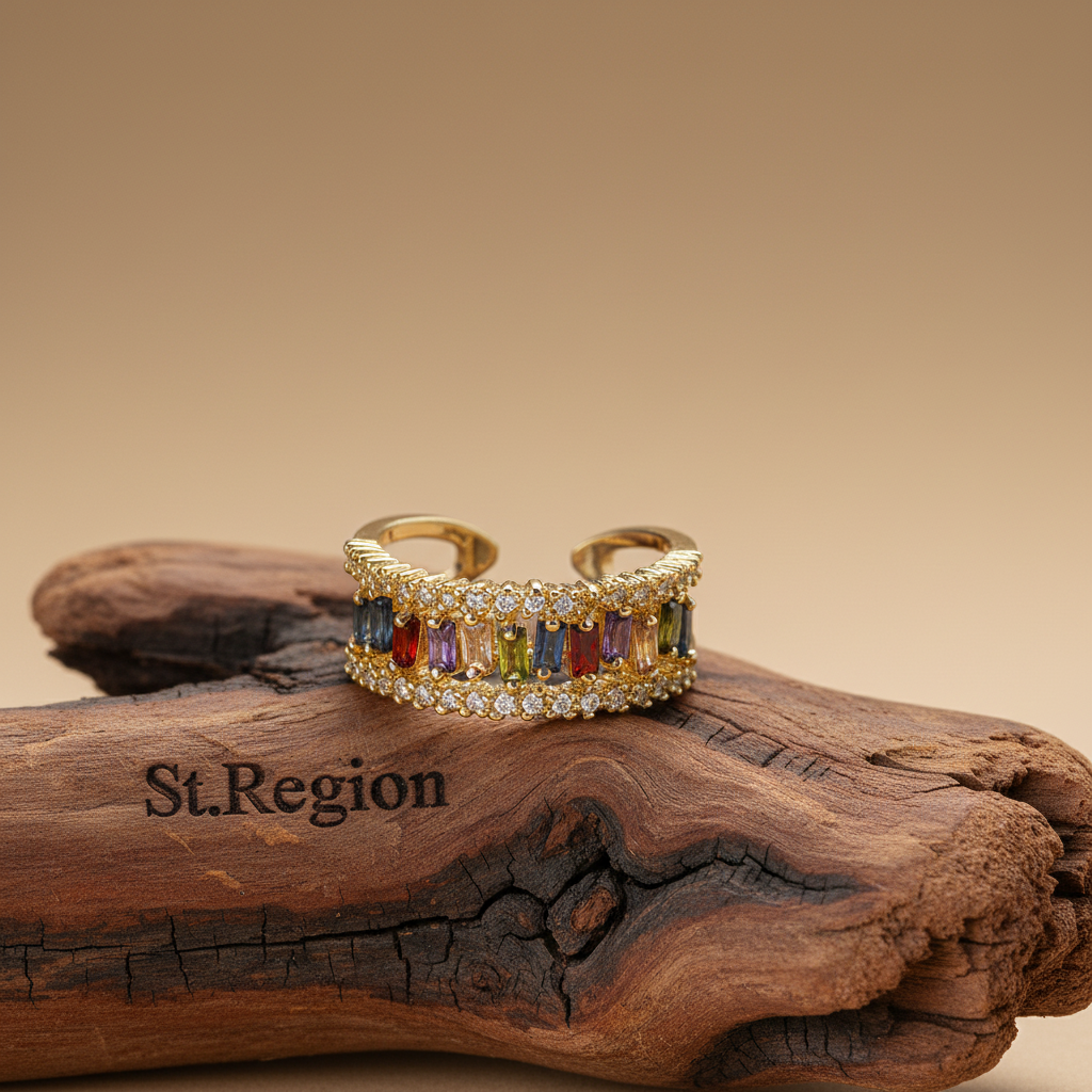 Multicolor Crystal & Cubic Zirconia 18K Gold-Plated Open Ring - Street Region