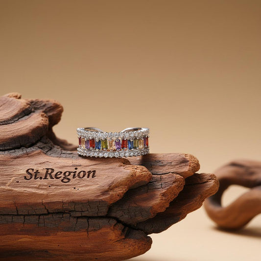 Multicolor Crystal & Cubic Zirconia Silver-Plated Open Ring