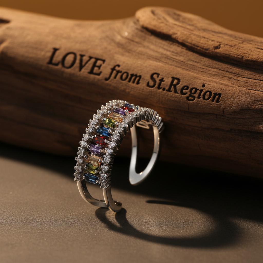 Multicolor Crystal and Cubic Zirconia Silver-Plated Open Ring, silver statement rings for women, lifestyle look