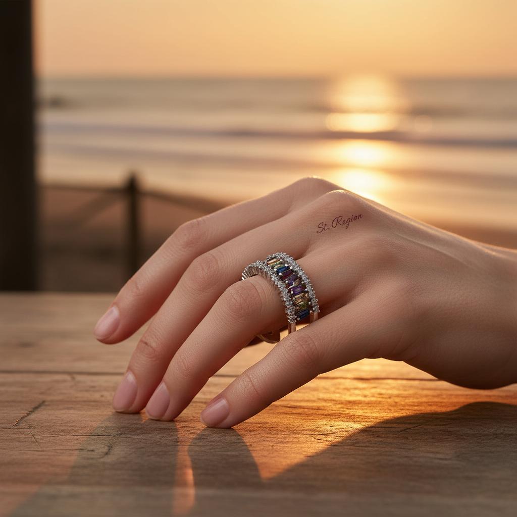Multicolor Crystal and Cubic Zirconia Silver-Plated Open Ring, silver statement rings for women, everyday style, styled look