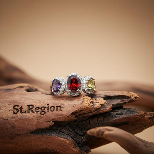 Multicolor Crystal & Cubic Zirconia Silver-Plated Oval Band Ring